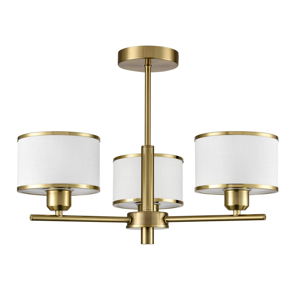 Franklite Polaris 3 Light Semi Flush Ceiling Light In Aged Brass With Fabric Shades FL2498-3