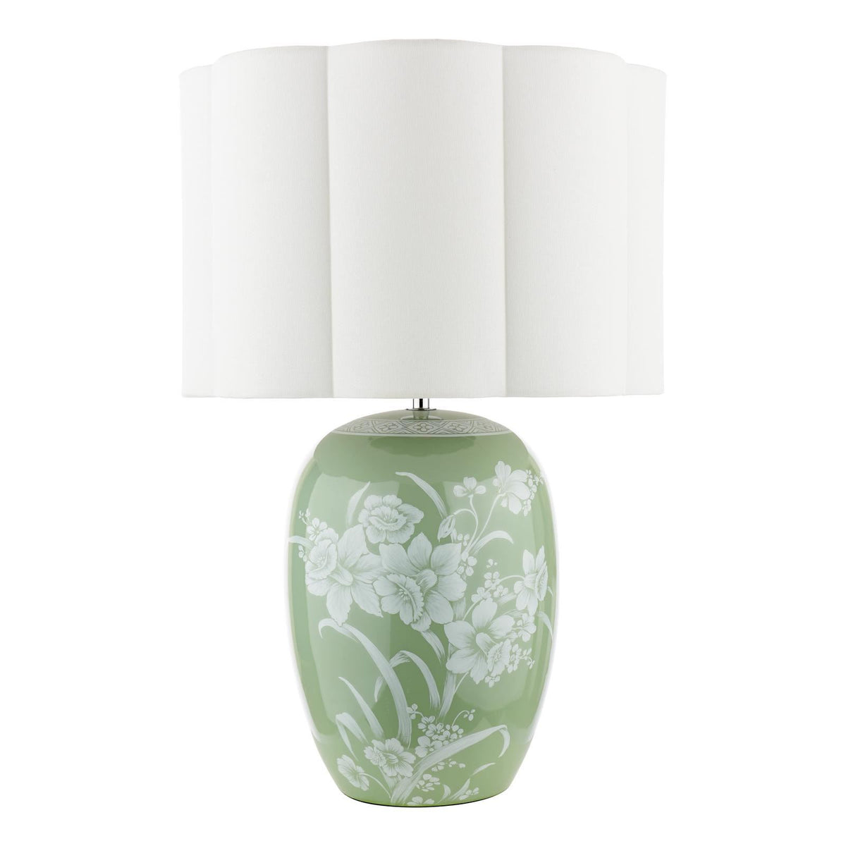 Laura Ashley Pashley Table Lamp Green Ceramic and Polished Chrome With Shade LA3756734-Q