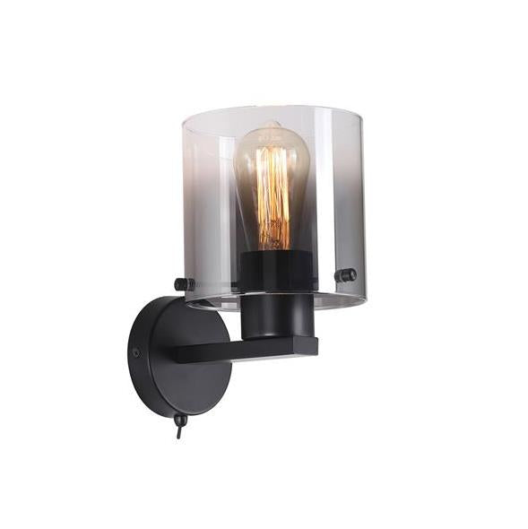 Sweden 1lt Wall Light In Matt Black and Smoked Glass 88912-1BK
