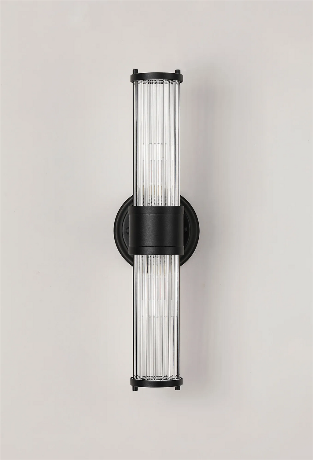 Pillar Up And Down 2 Light Bathroom Wall Light In Satin Black And Clear Glass Rods IP44 E14