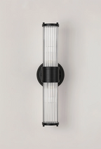 Pillar Up And Down 2 Light Bathroom Wall Light In Satin Black And Clear Glass Rods IP44 E14