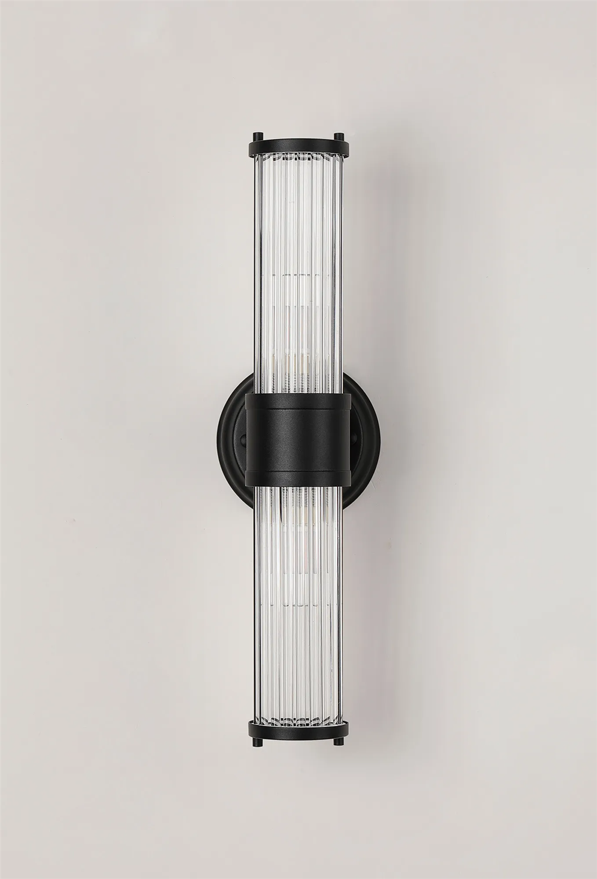 Pillar Up And Down 2 Light Bathroom Wall Light In Satin Black And Clear Glass Rods IP44 E14
