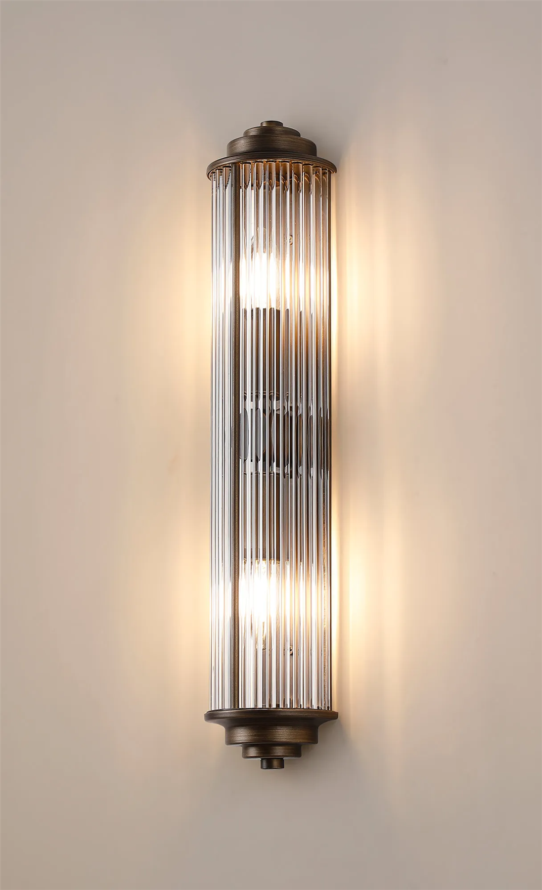 Pillar 2 Light Bathroom Wall Light In Bronze And Clear Glass Rods IP44 E14