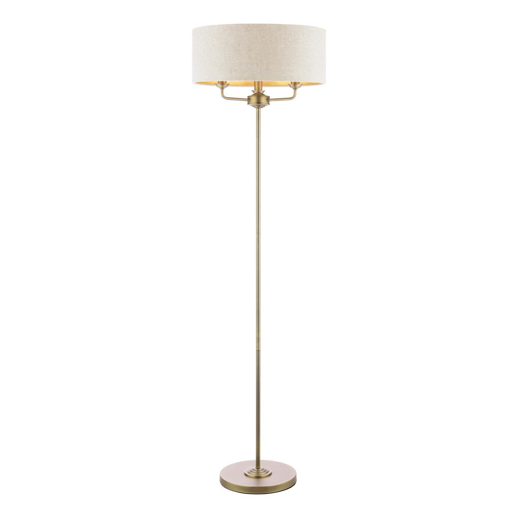 Laura Ashley Sorrento 3 Light Floor Lamp Matt Antique Brass With Natural Shade LA3756755-Q