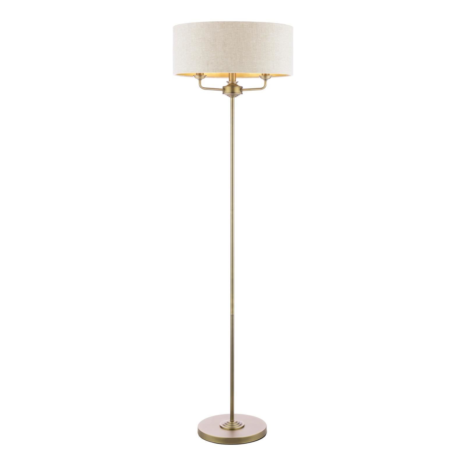 Laura Ashley Sorrento 3 Light Floor Lamp Matt Antique Brass With Natural Shade LA3756755-Q