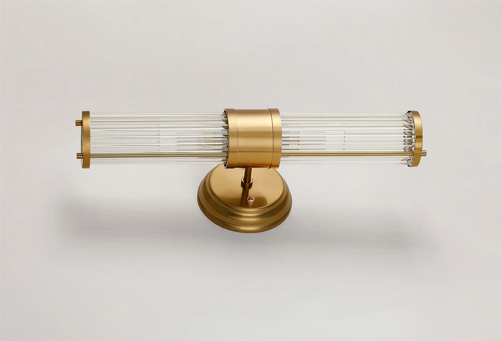 Pillar Up And Down 2 Light Bathroom Wall Light In Gold And Clear Glass Rods IP44 E14
