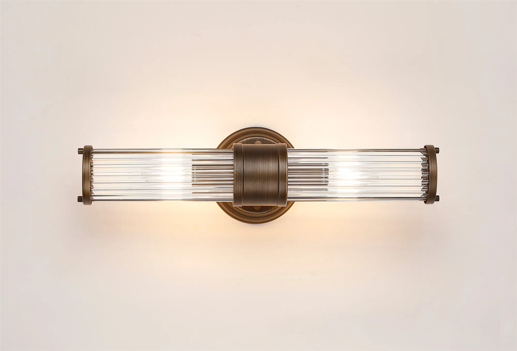 Pillar Up And Down 2 Light Bathroom Wall Light In Bronze And Clear Glass Rods IP44 E14