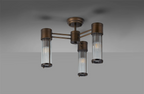 Pillar 3 Light Bathroom Semi Flush Ceiling Light In Bronze And Clear Glass Rods IP44 E14