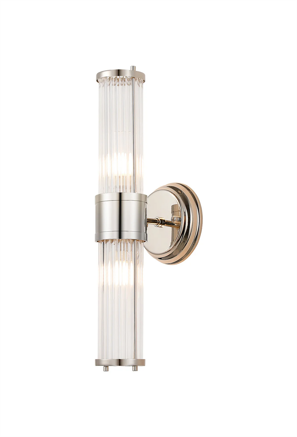 Pillar Up And Down 2 Light Bathroom Wall Light In Polished Nickel And Clear Glass Rods IP44 E14