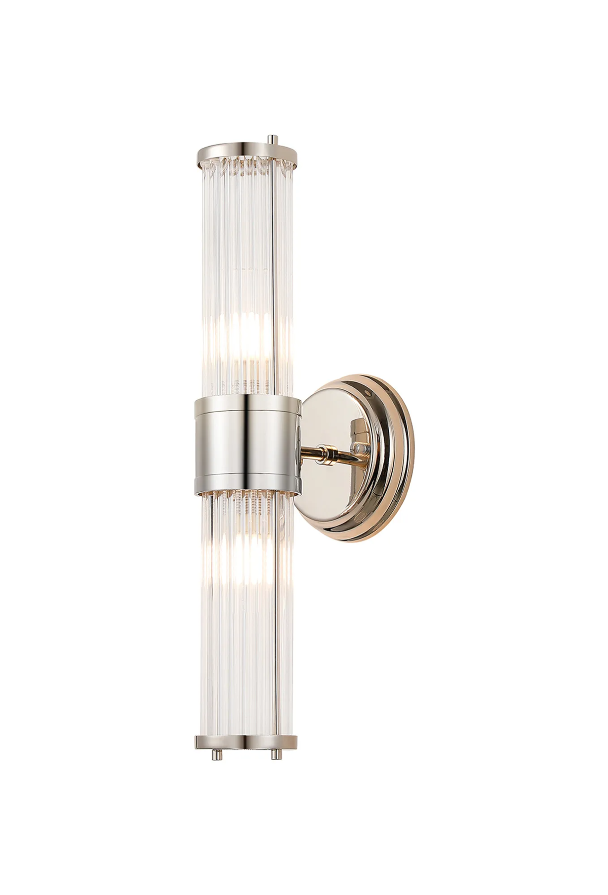 Pillar Up And Down 2 Light Bathroom Wall Light In Polished Nickel And Clear Glass Rods IP44 E14