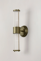 Pillar Up And Down 2 Light Bathroom Wall Light In Antique Brass And Clear Glass Rods IP44 E14