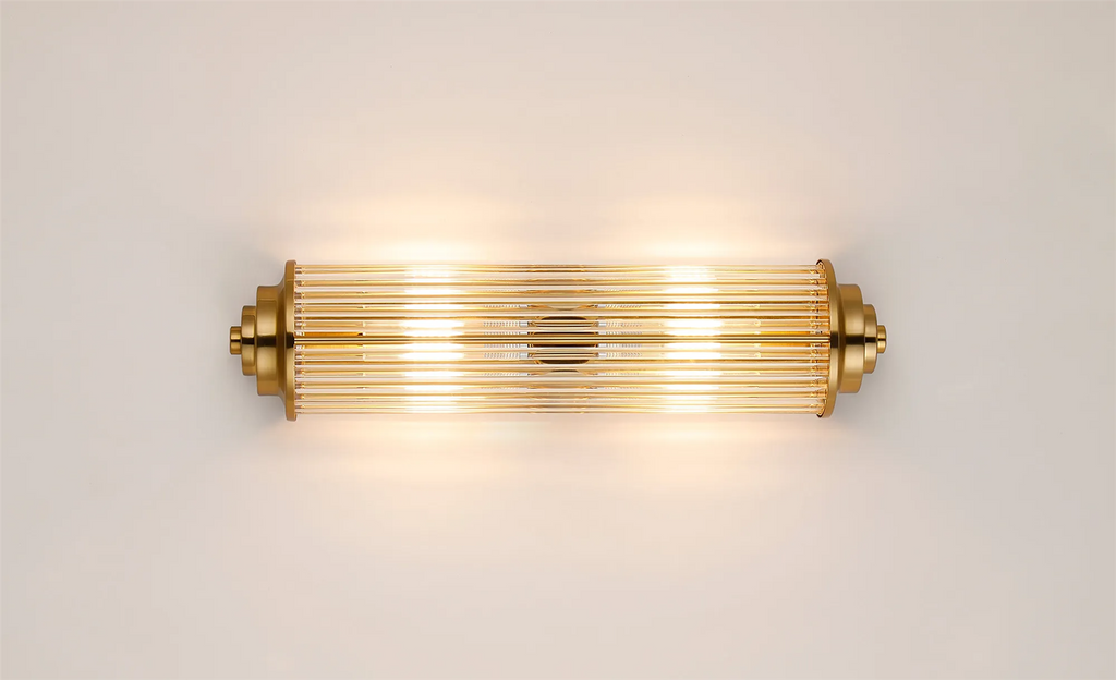 Pillar 2 Light Bathroom Wall Light In Gold And Clear Glass Rods IP44 G9