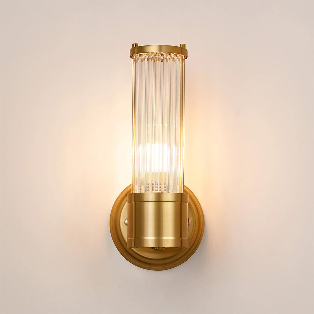 Pillar 1 Light Bathroom Wall Light In Gold And Clear Glass Rods IP44 E14
