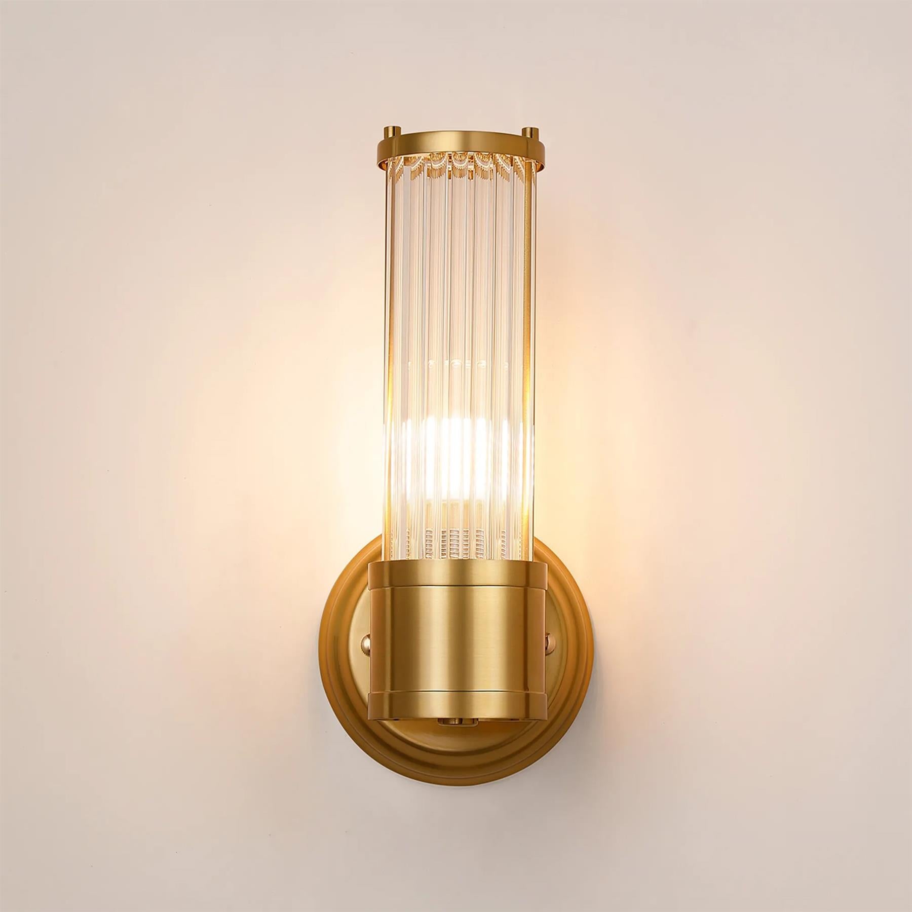 Pillar 1 Light Bathroom Wall Light In Gold And Clear Glass Rods IP44 E14