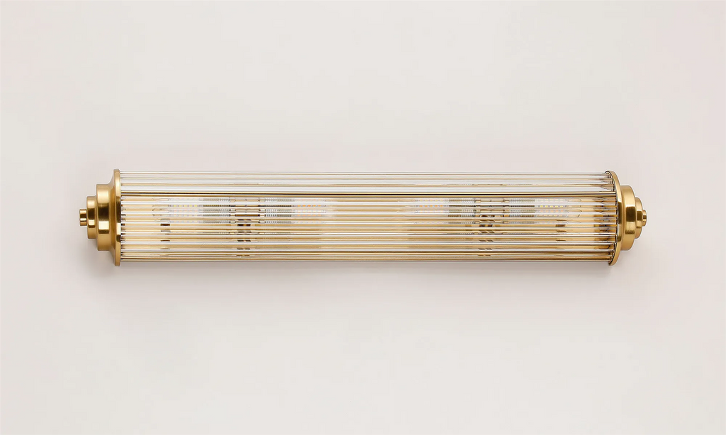 Pillar 4 Light Bathroom Wall Light In Gold And Clear Glass Rods IP44 G9