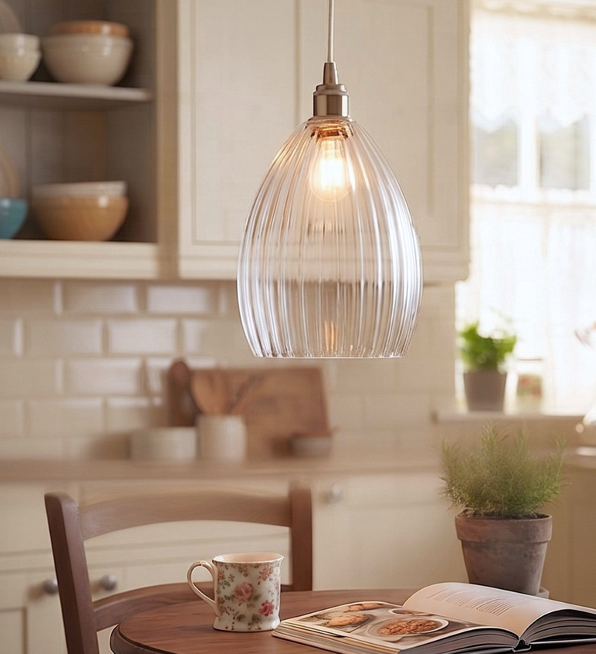 Victory Single Ceiling Pendant Light In Antique Brass Finish With Tulip Shaped Glass 7647AB