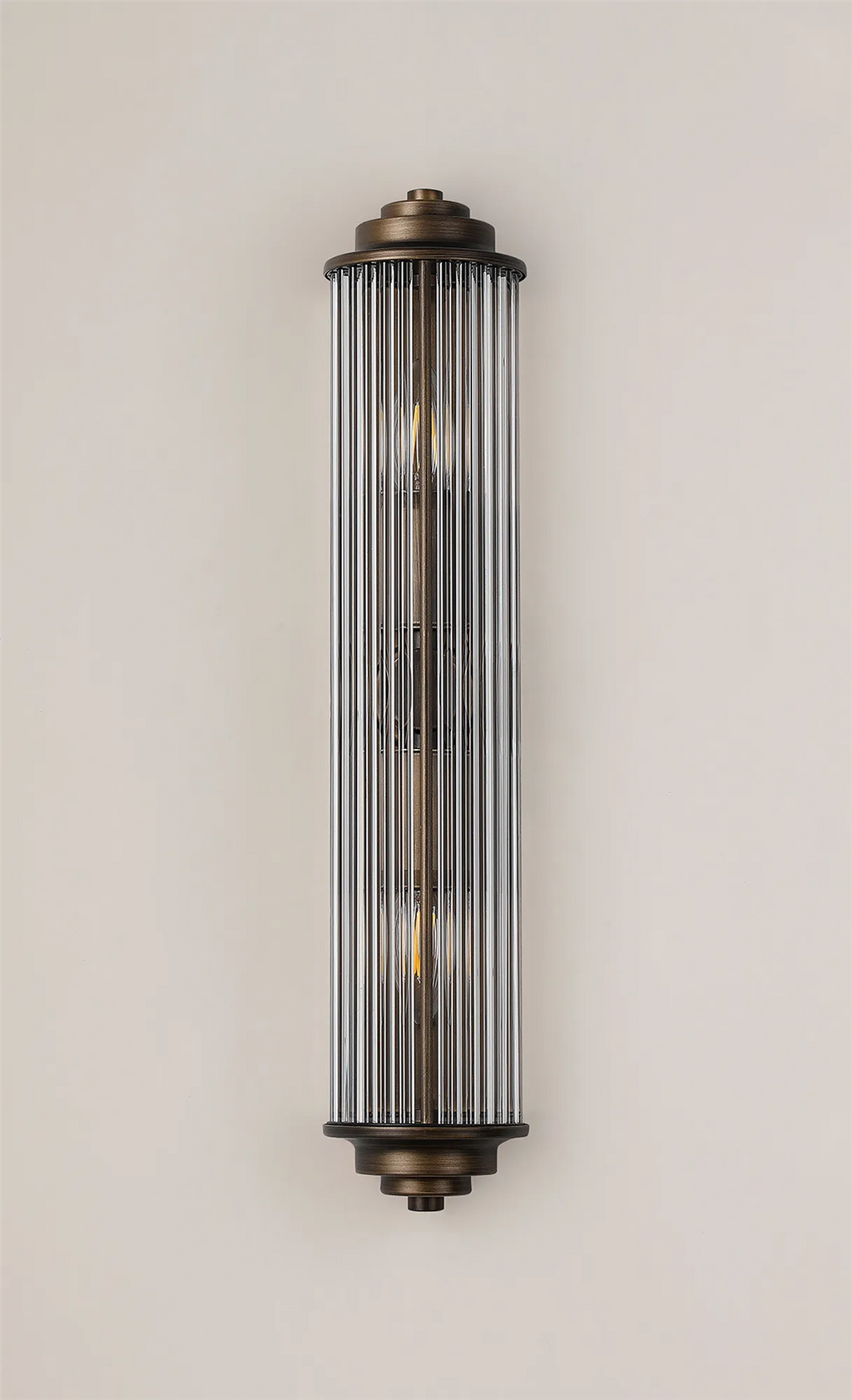 Pillar 2 Light Bathroom Wall Light In Bronze And Clear Glass Rods IP44 E14