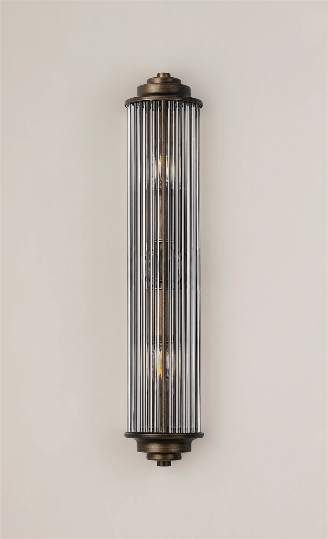 Pillar 2 Light Bathroom Wall Light In Bronze And Clear Glass Rods IP44 E14
