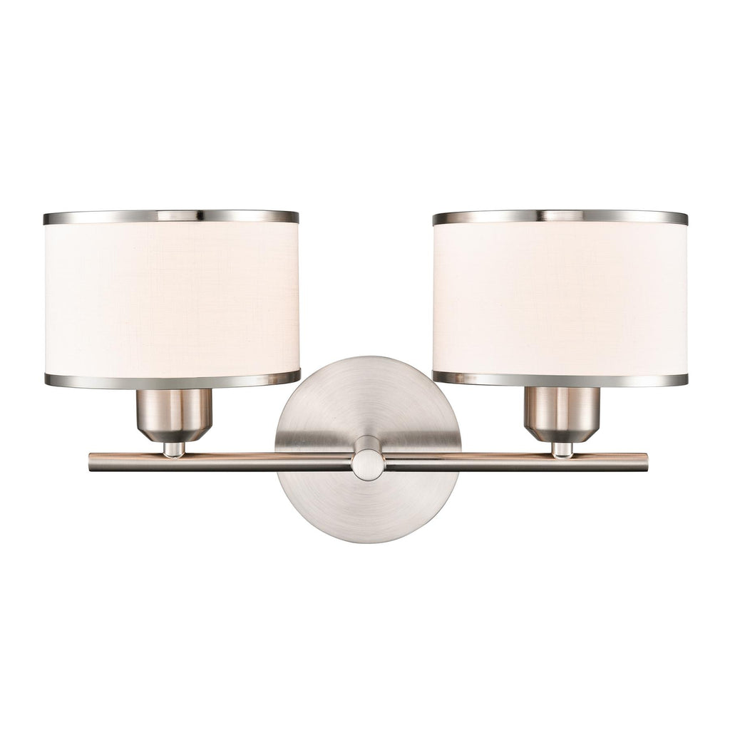 Franklite Polaris 2 Light Wall Light In Satin Nickel With Fabric Shades FL2497-2