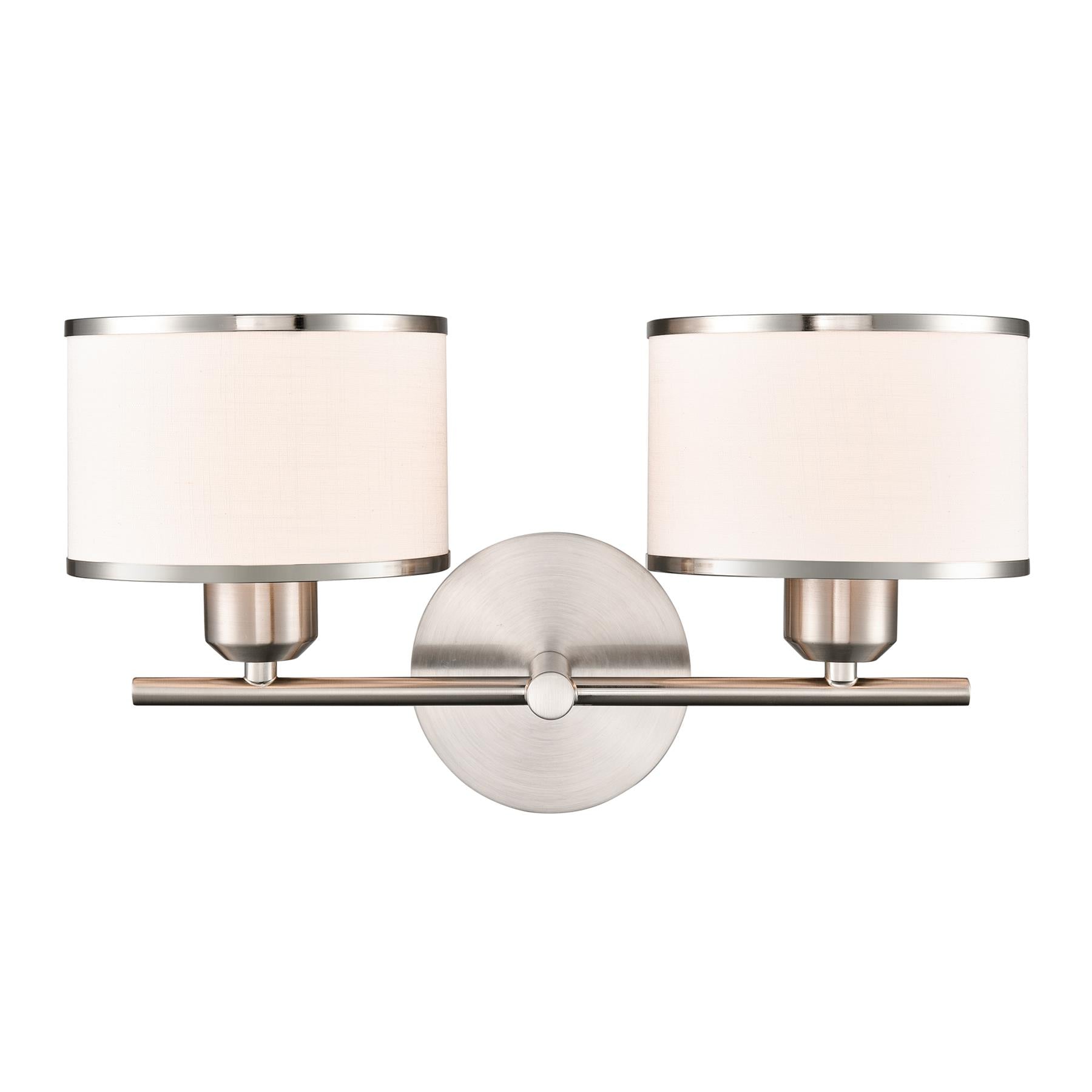 Franklite Polaris 2 Light Wall Light In Satin Nickel With Fabric Shades FL2497-2