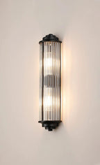 Pillar 2 Light Bathroom Wall Light In Satin Black And Clear Glass Rods IP44 G9