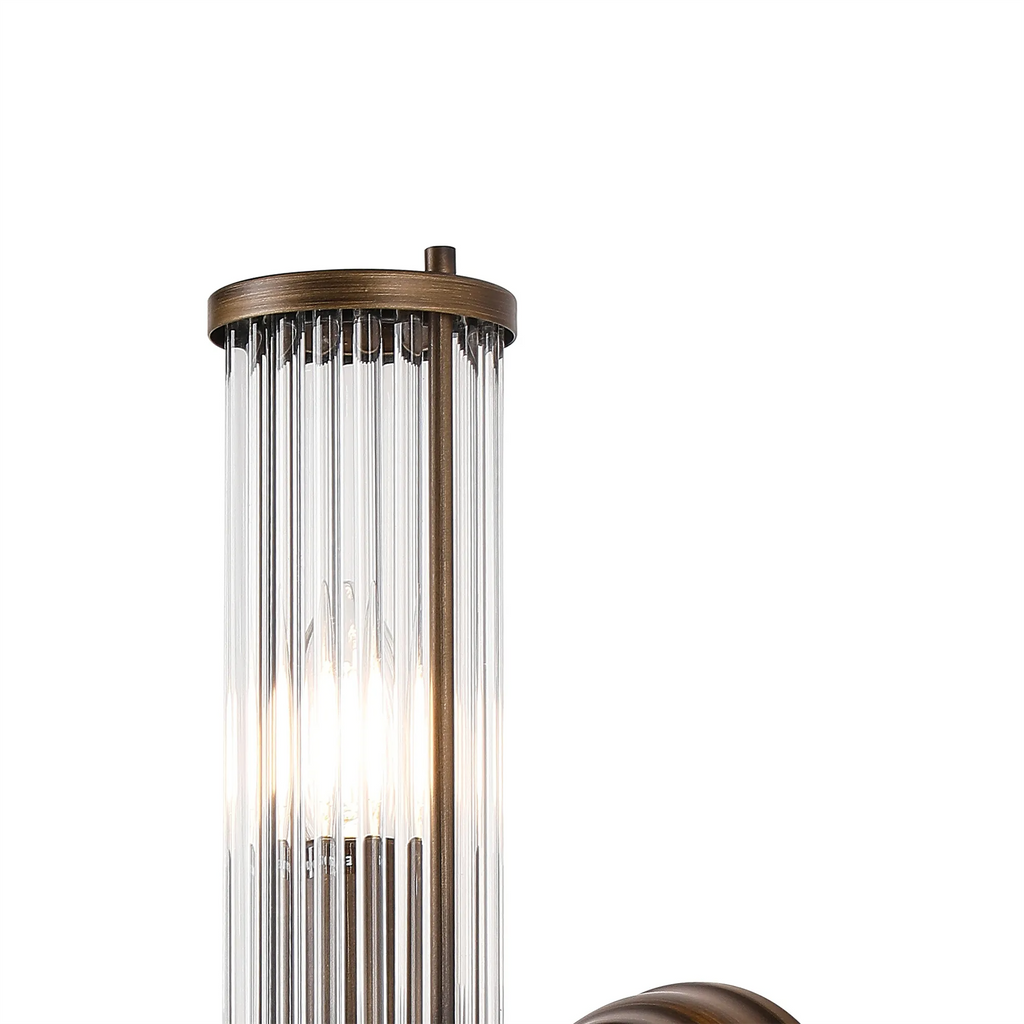 Pillar Up And Down 2 Light Bathroom Wall Light In Bronze And Clear Glass Rods IP44 E14