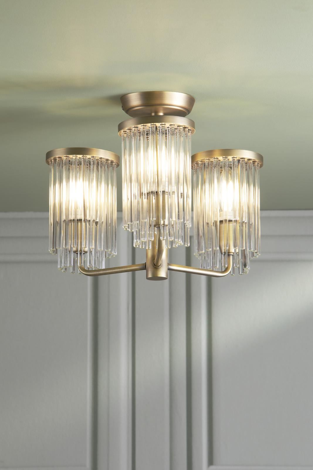 Laura Ashley Hilcote 3 Light Semi-Flush Matt Antique Brass and Glass LA3756649-Q