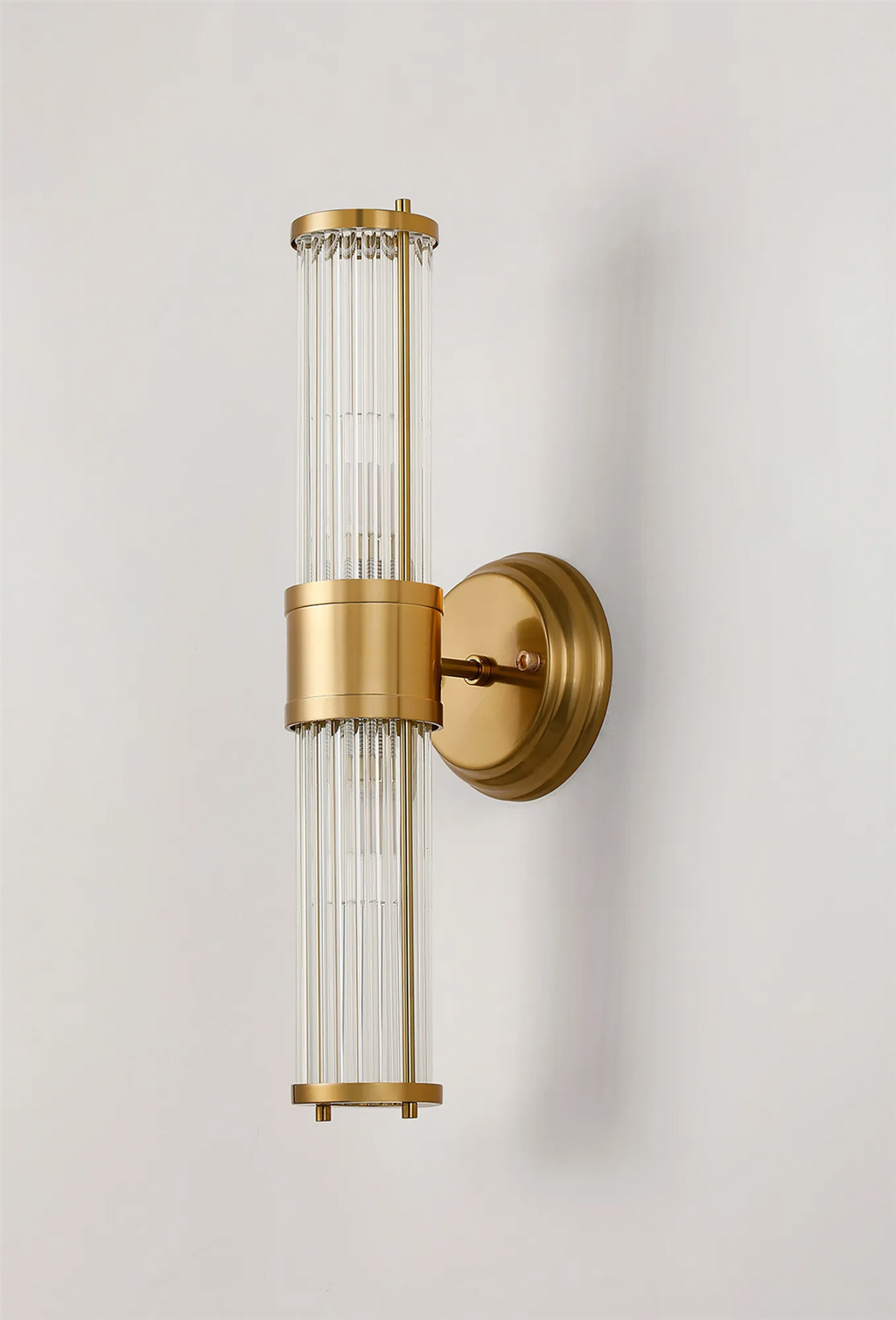 Pillar Up And Down 2 Light Bathroom Wall Light In Gold And Clear Glass Rods IP44 E14