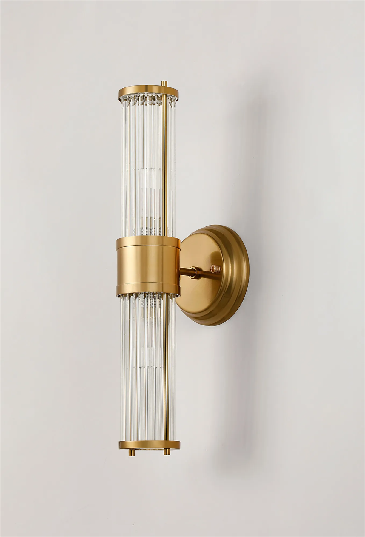 Pillar Up And Down 2 Light Bathroom Wall Light In Gold And Clear Glass Rods IP44 E14