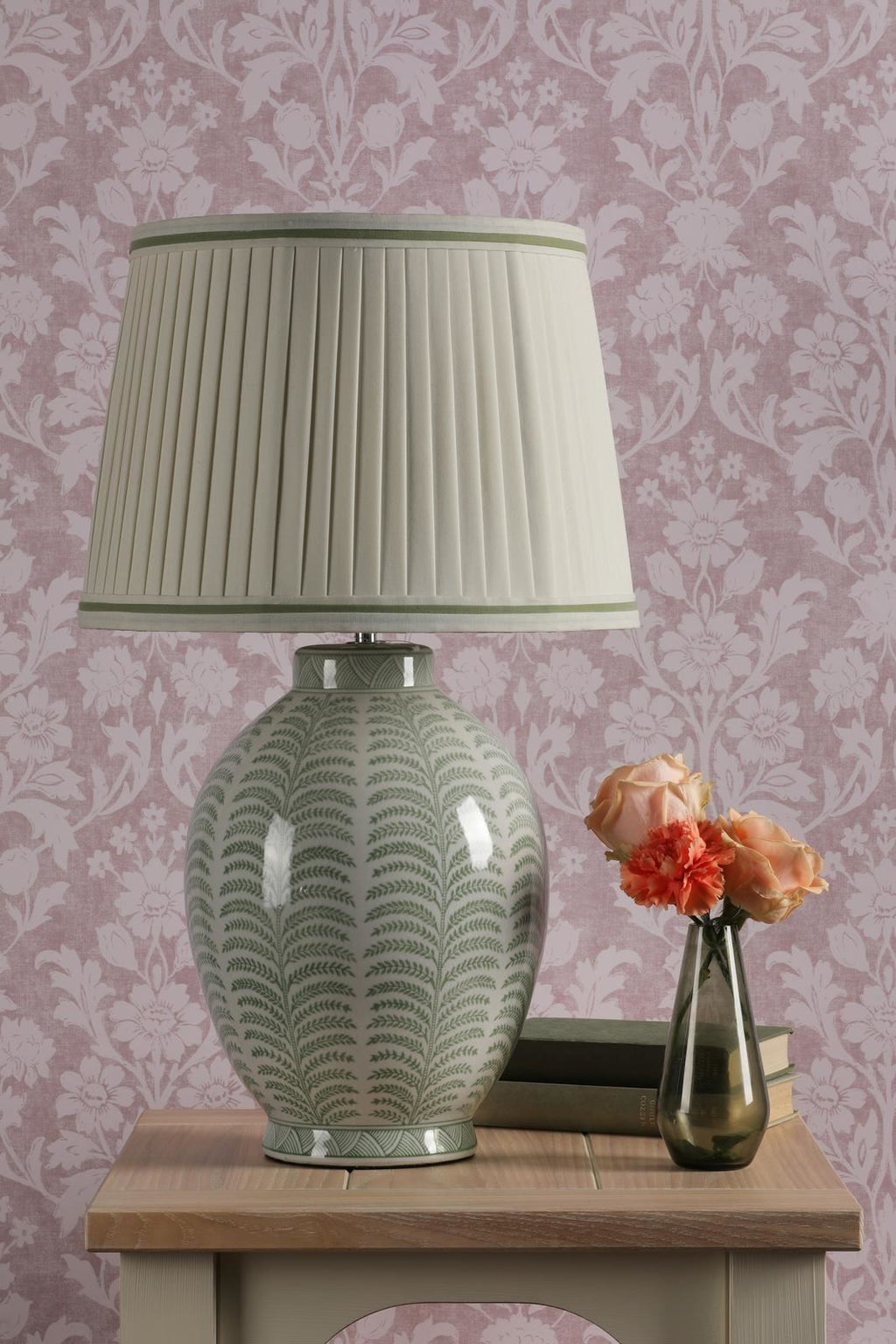 Laura Ashley Stannard Table Lamp Green Ceramic and Polished Chrome With Shade LA3756701-Q
