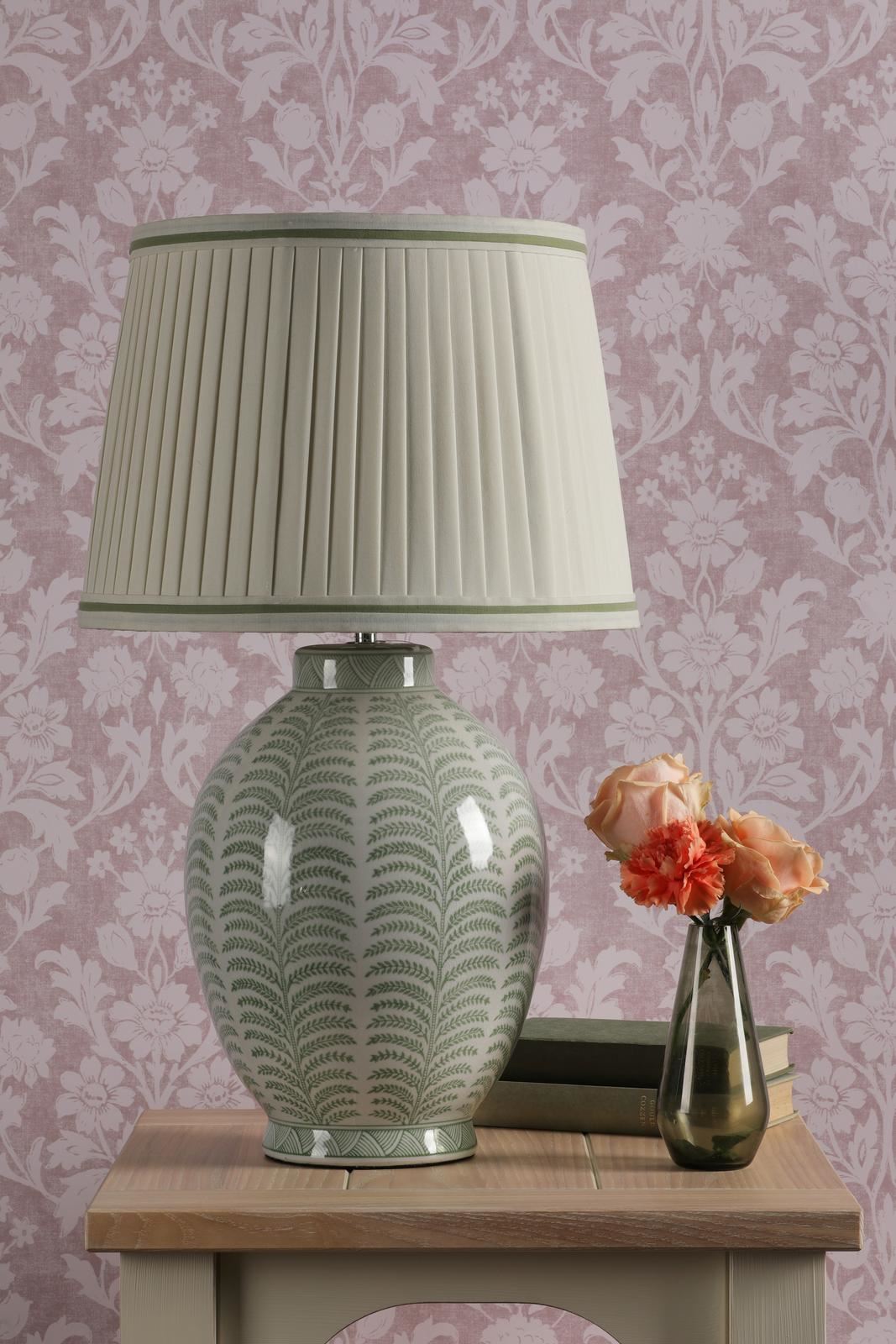 Laura Ashley Stannard Table Lamp Green Ceramic and Polished Chrome With Shade LA3756701-Q