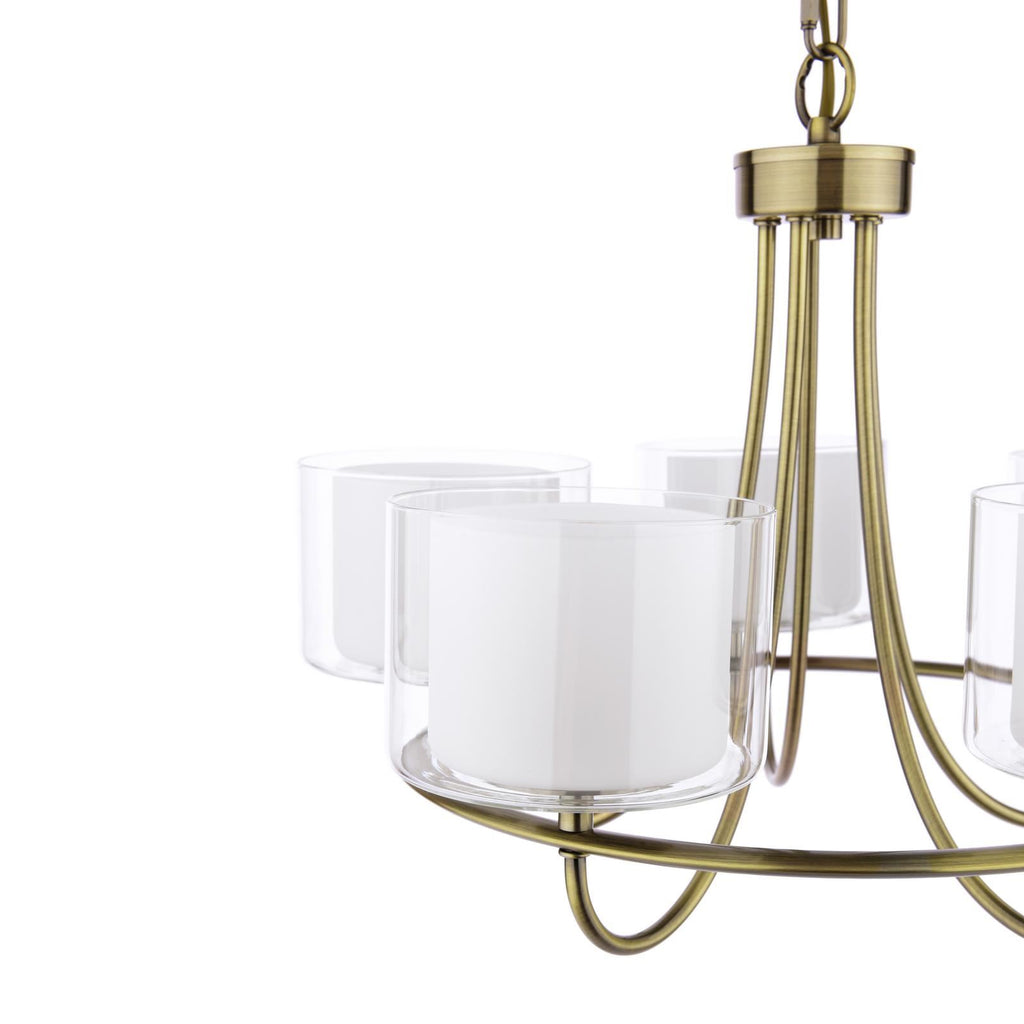 Laura Ashley Southwell 5 Light Armed Pendant Antique Brass and Opal Glass LA3756672-Q