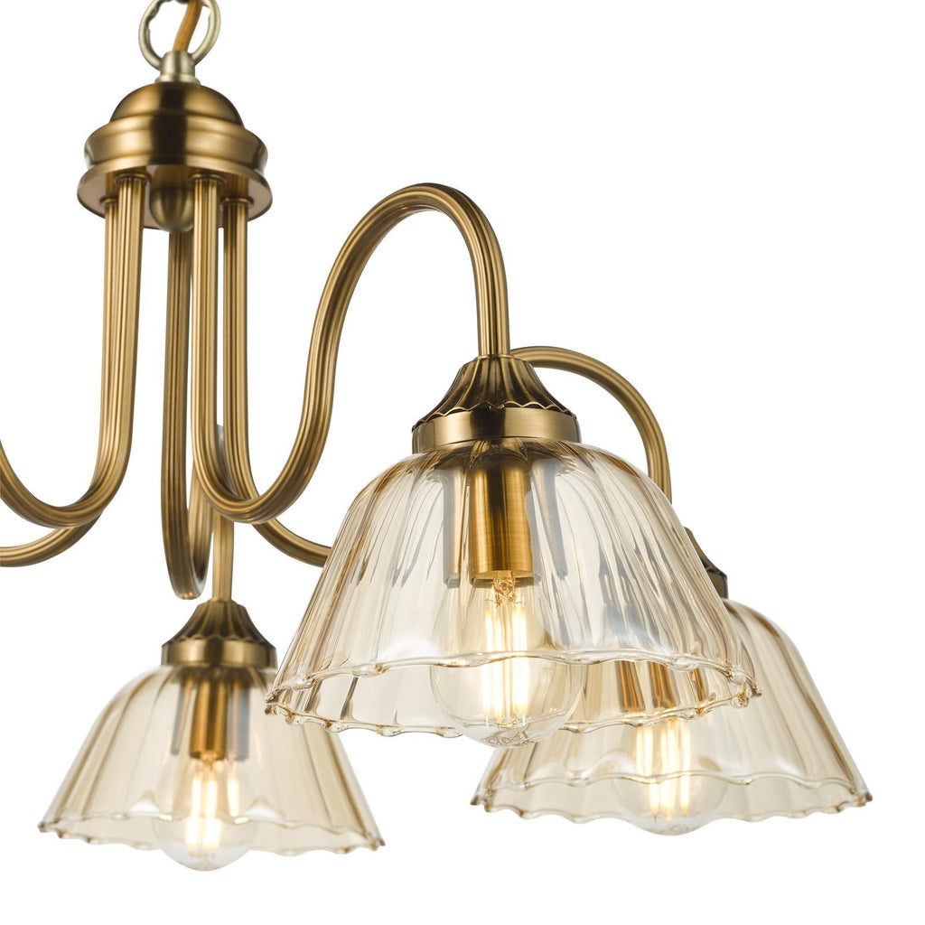 Erika 5 Light Pendant Antique Bronze and Amber Glass ERI0563