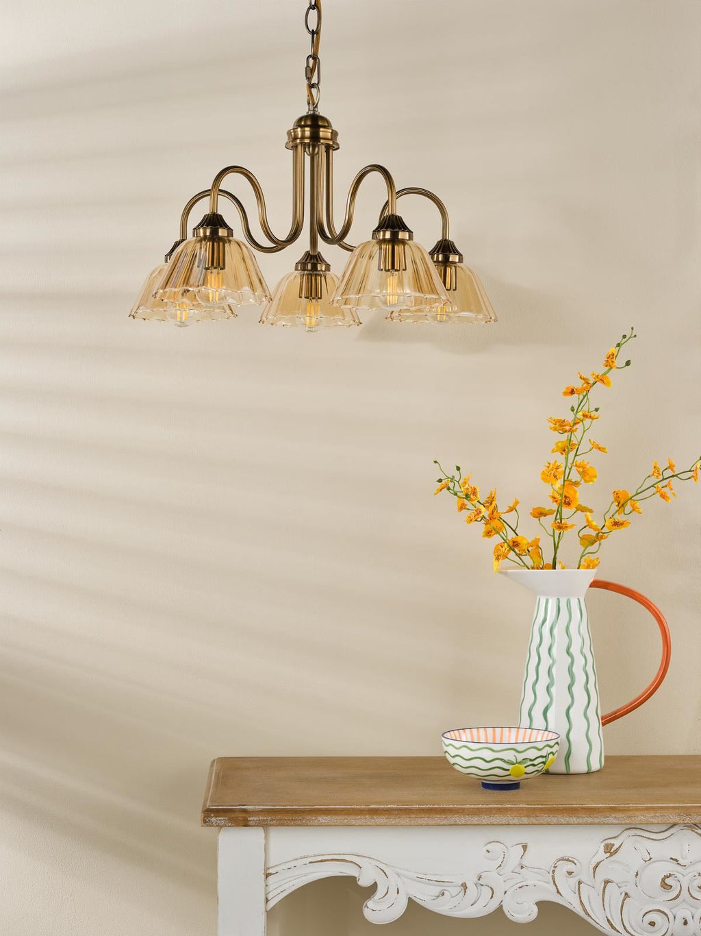 Erika 5 Light Pendant Antique Bronze and Amber Glass ERI0563