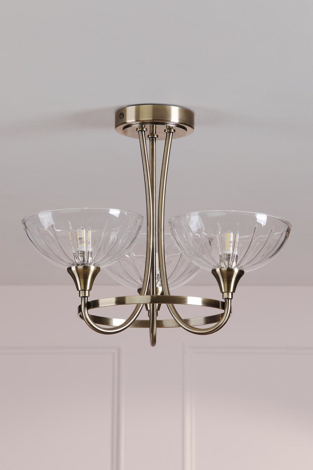 Laura Ashley Wellham 3 Light Semi-Flush Antique Brass and Ribbed Glass LA3756683-Q