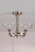 Laura Ashley Wellham 3 Light Semi-Flush Antique Brass and Ribbed Glass LA3756683-Q