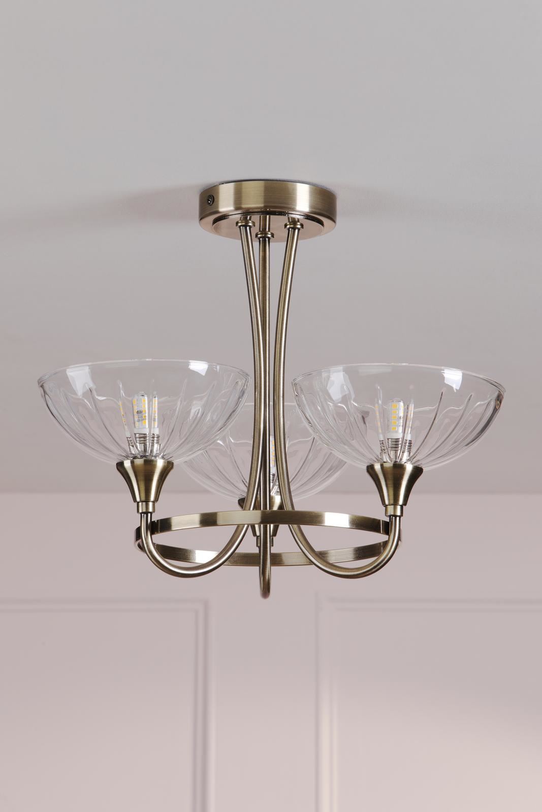 Laura Ashley Wellham 3 Light Semi-Flush Antique Brass and Ribbed Glass LA3756683-Q