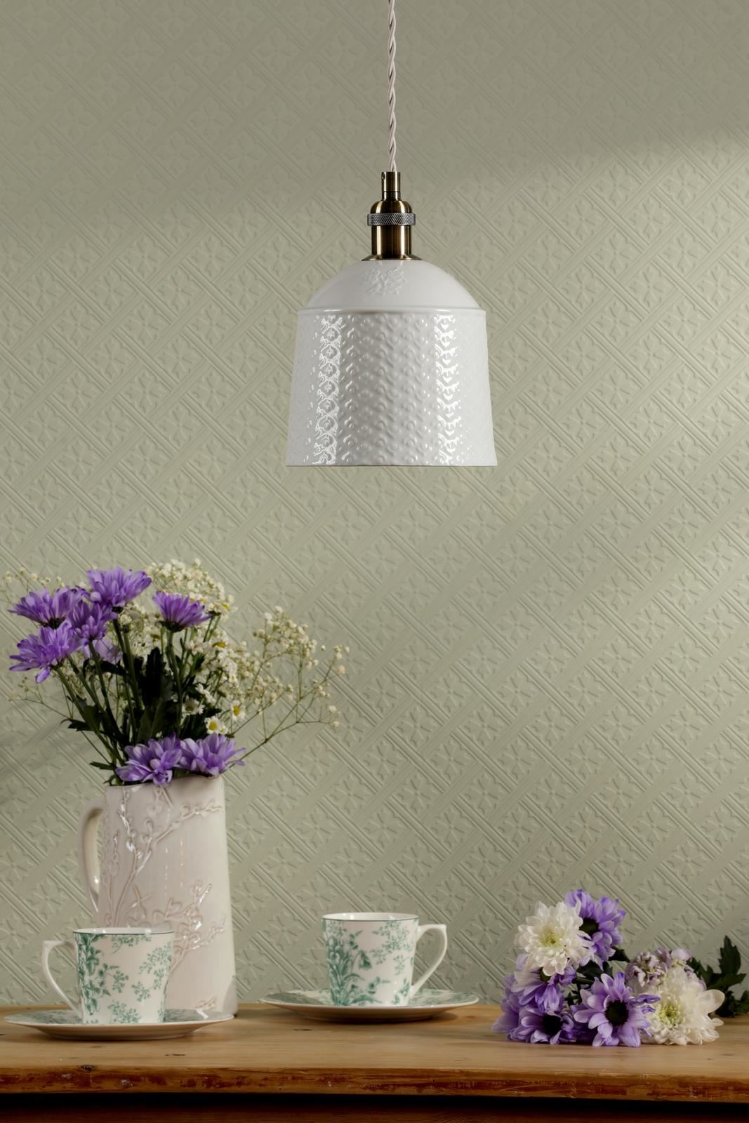 Laura Ashley Porcelain Pendant Cream and Antique Brass LA3756729-Q