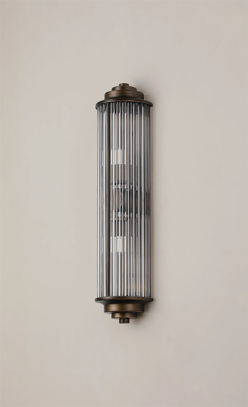 Pillar 2 Light Bathroom Wall Light In Bronze And Clear Glass Rods IP44 G9