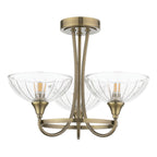Laura Ashley Wellham 3 Light Semi-Flush Antique Brass and Ribbed Glass LA3756683-Q