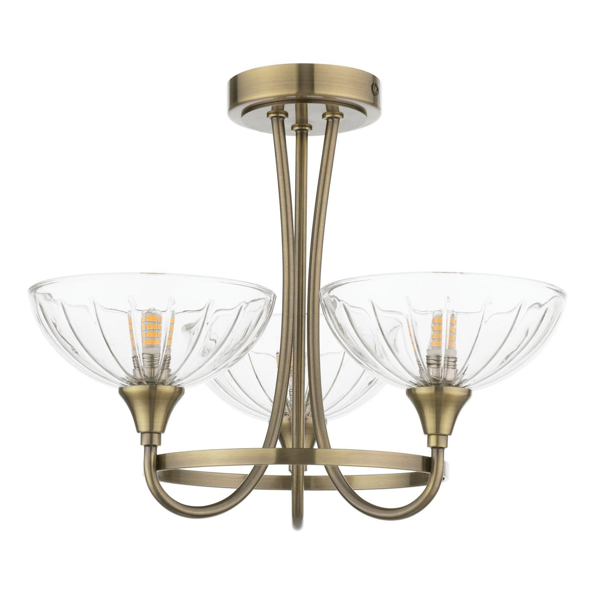 Laura Ashley Wellham 3 Light Semi-Flush Antique Brass and Ribbed Glass LA3756683-Q