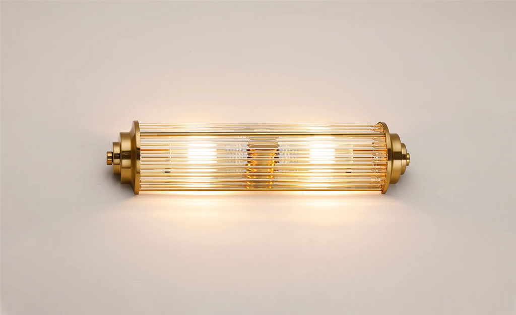 Pillar 2 Light Bathroom Wall Light In Gold And Clear Glass Rods IP44 G9