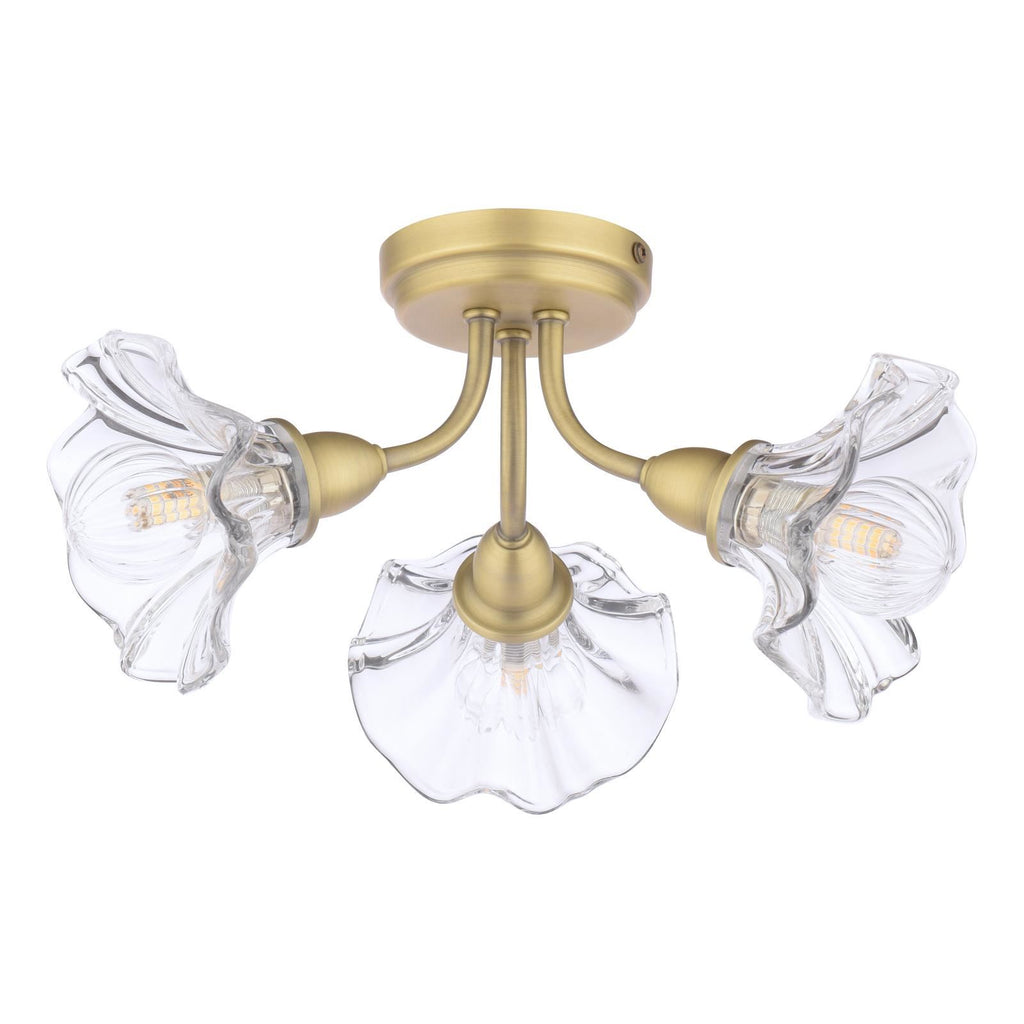 Laura Ashley Kerswell 3 Light Semi-Flush Matt Antique Brass and Glass LA3756658-Q