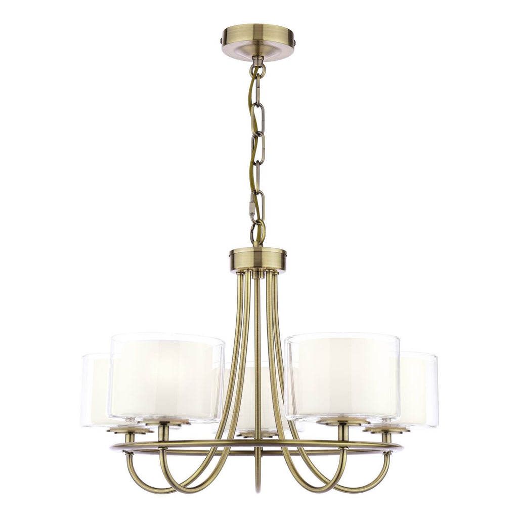 Laura Ashley Southwell 5 Light Armed Pendant Antique Brass and Opal Glass LA3756672-Q