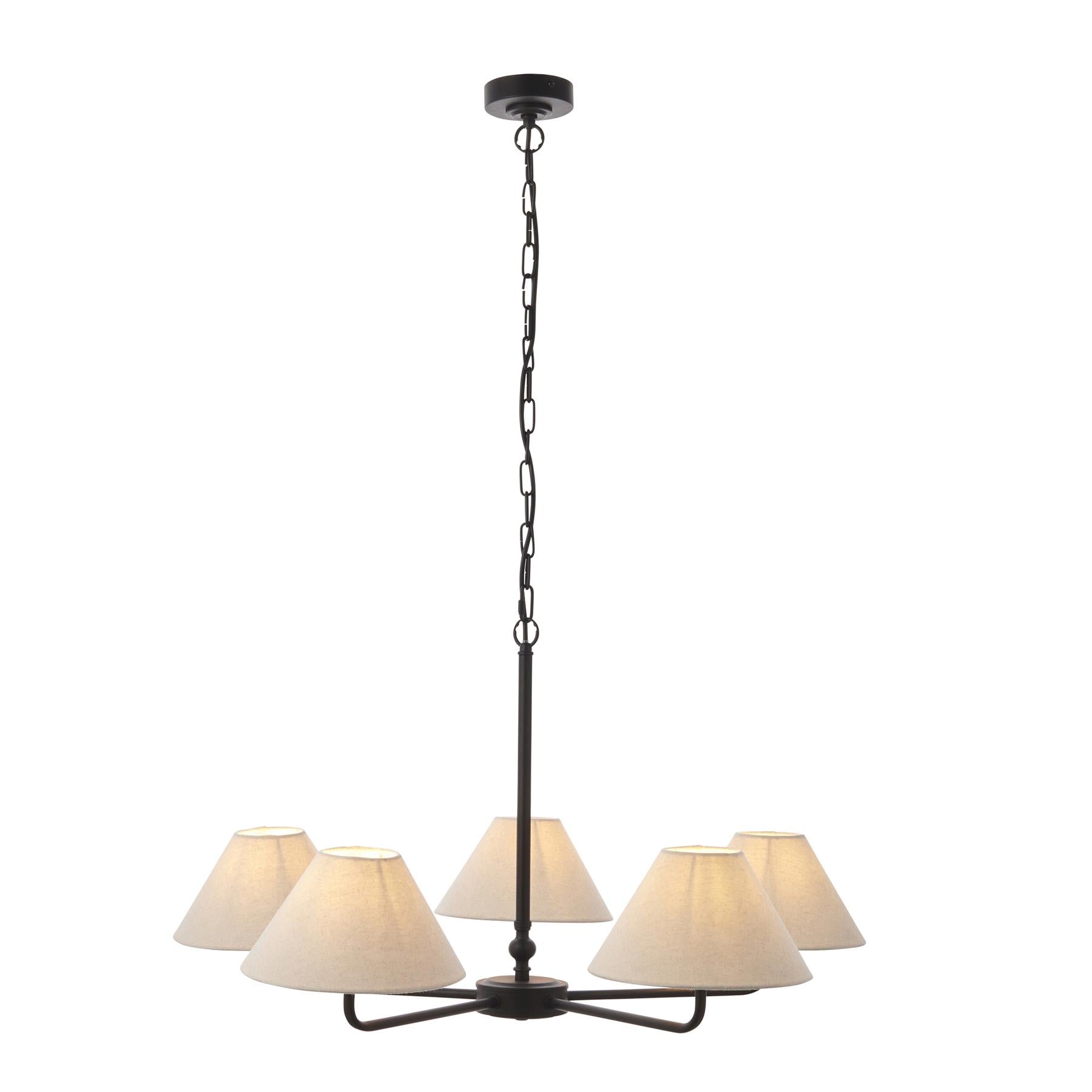 Lille 5 Light  Ceiling Pendant Light In Matt Black With Natural Linen Shades 117832