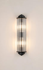 Pillar 2 Light Bathroom Wall Light In Satin Black And Clear Glass Rods IP44 G9
