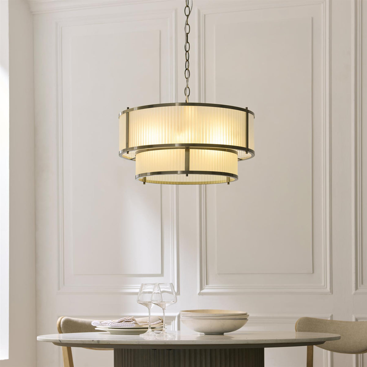 Ridgeton 5 Light Tiered Ceiligng Pendnat In Antique Brass With Frosted Glass 119459