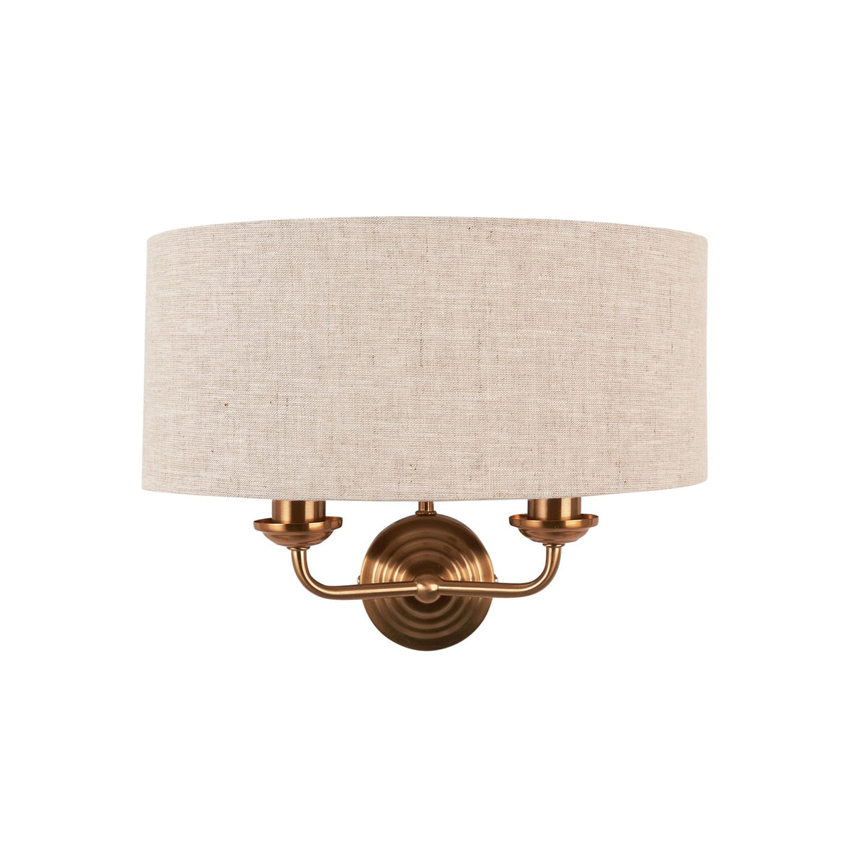 Highclere 2lt Wall Light In Vintage Brass With Natural Linen Shade 110726