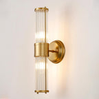 Pillar Up And Down 2 Light Bathroom Wall Light In Gold And Clear Glass Rods IP44 E14