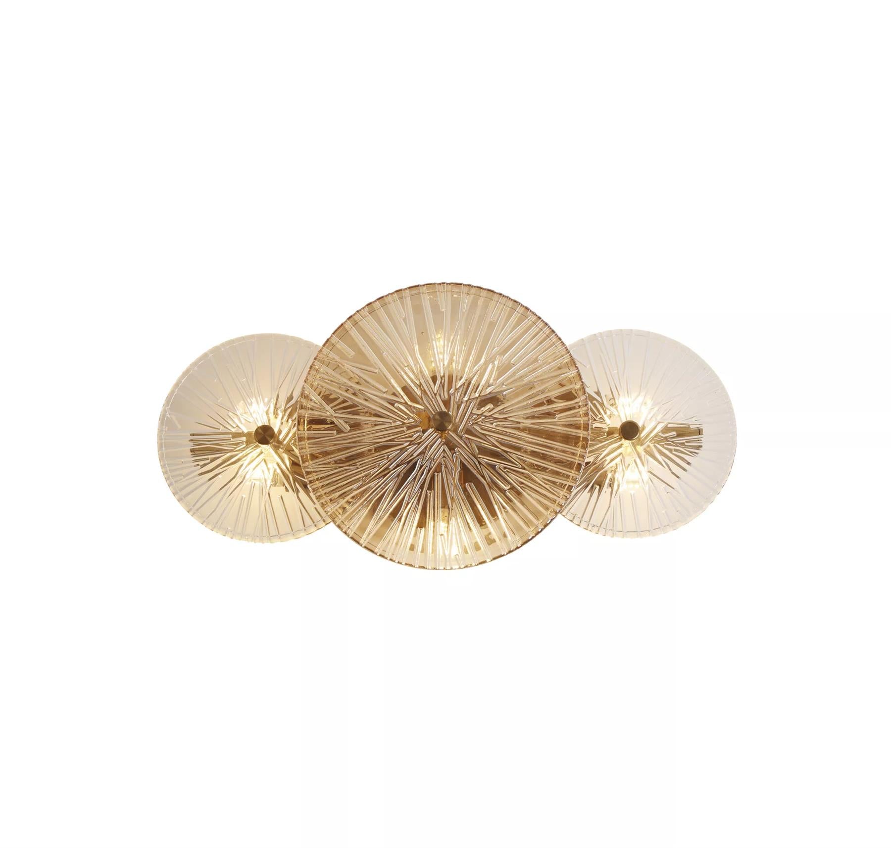 Wagon Wheel 6 Light Wall Or Flush Ceiling Light In Bronze Finish With Amber Glass 88210-6BZ